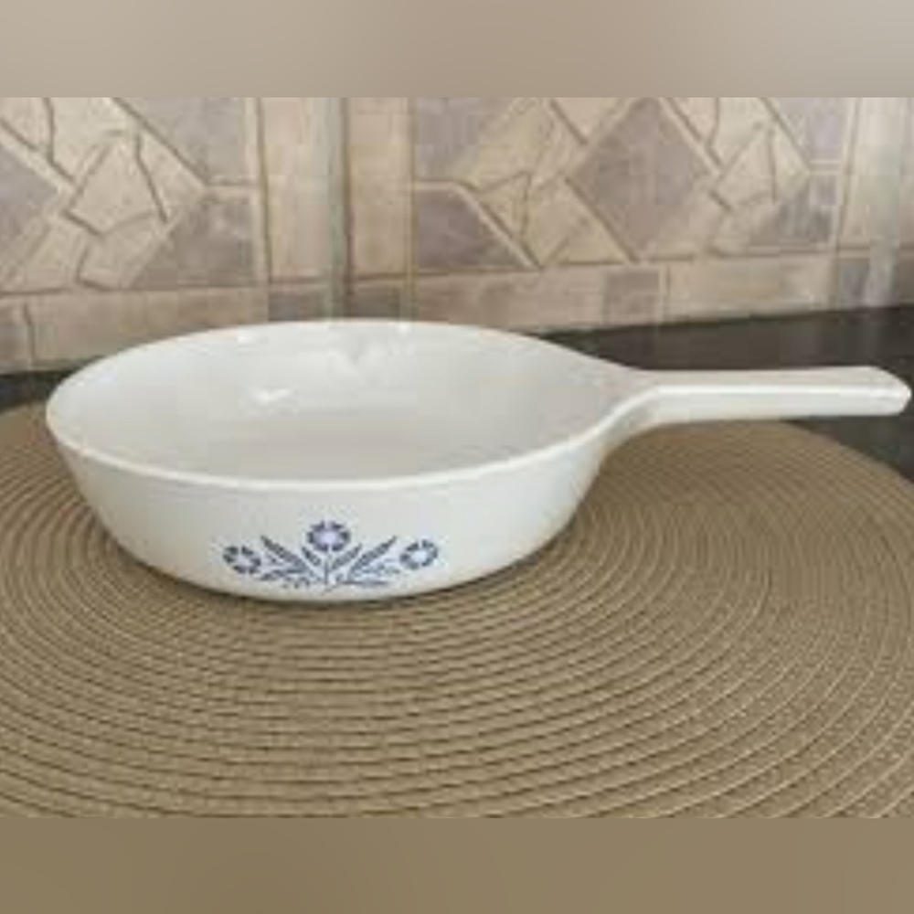 Corningware Classic White Skillet with Blue Floral Accent